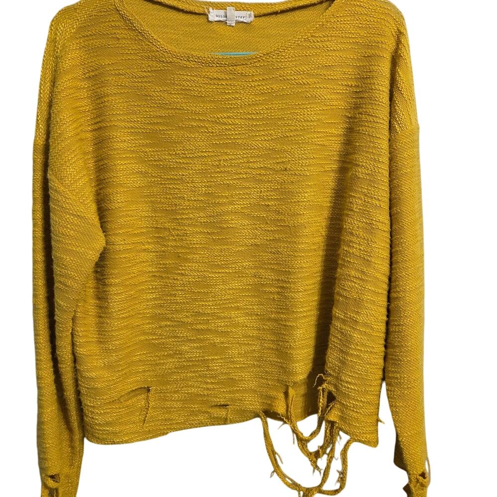 Gilded Intent Woman's Yellow Fringe Cut Long Sleeve Sweater size L